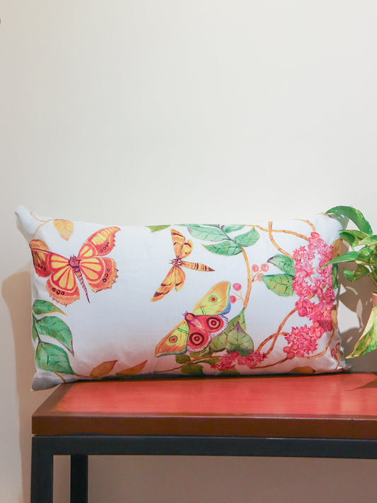 Linen Cushion Cover – Blue, Painted Design 12x22 inch set of 1