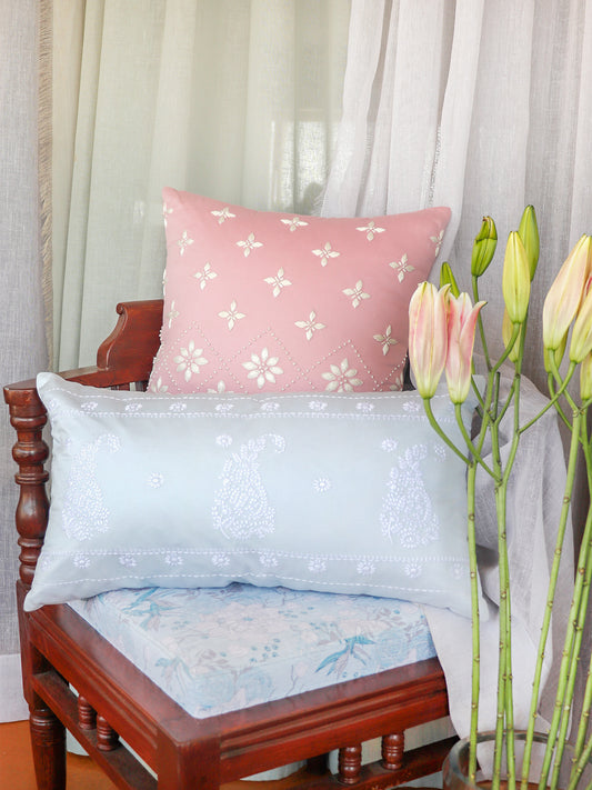 Hand Embroidered Luxe Collection Cushion Covers with Floral Pattern | Multi 16x16, 12x22 Inches (Set of 2)
