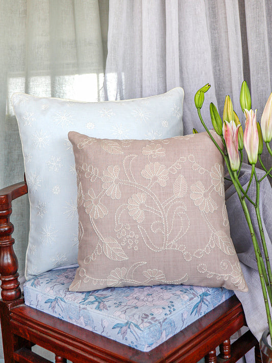 Hand Embroidered Luxe Collection Cushion Covers with Floral Pattern | Multi 16x16, 20x20 Inches (Set of 2)