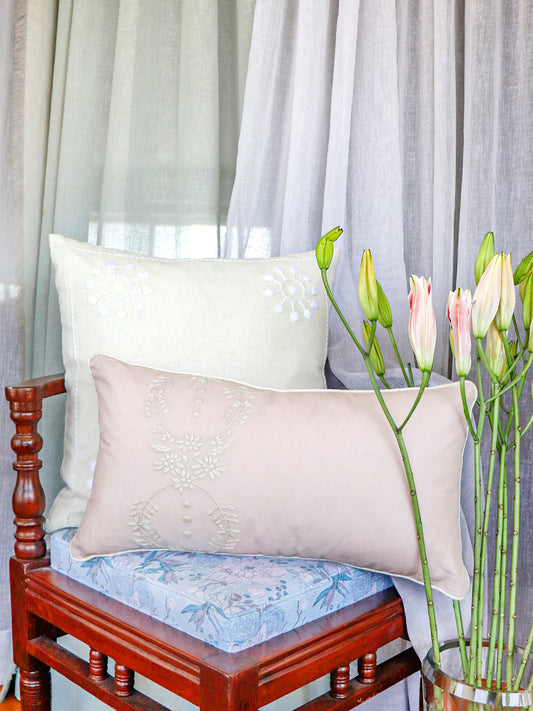 Hand Embroidered Luxe Collection Cushion Covers with Floral Pattern | Multi 20x20, 12x22 Inches (Set of 2)