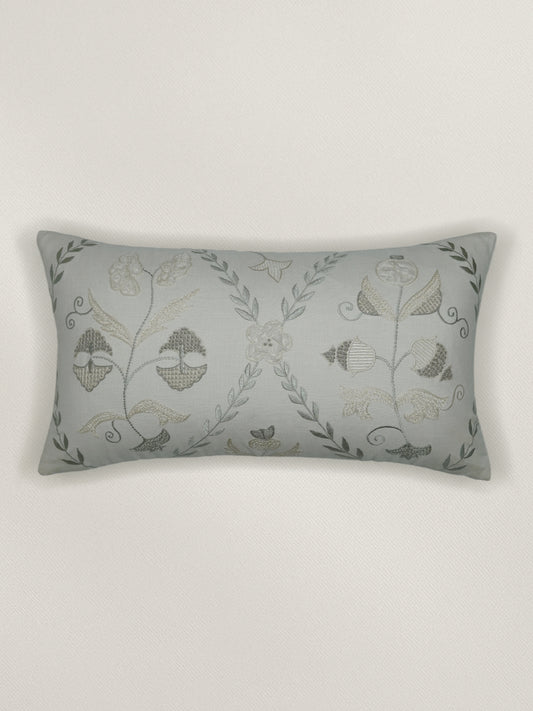 Floral Embroidered Cushion Cover 12 Inch x 22 Inch | Off White