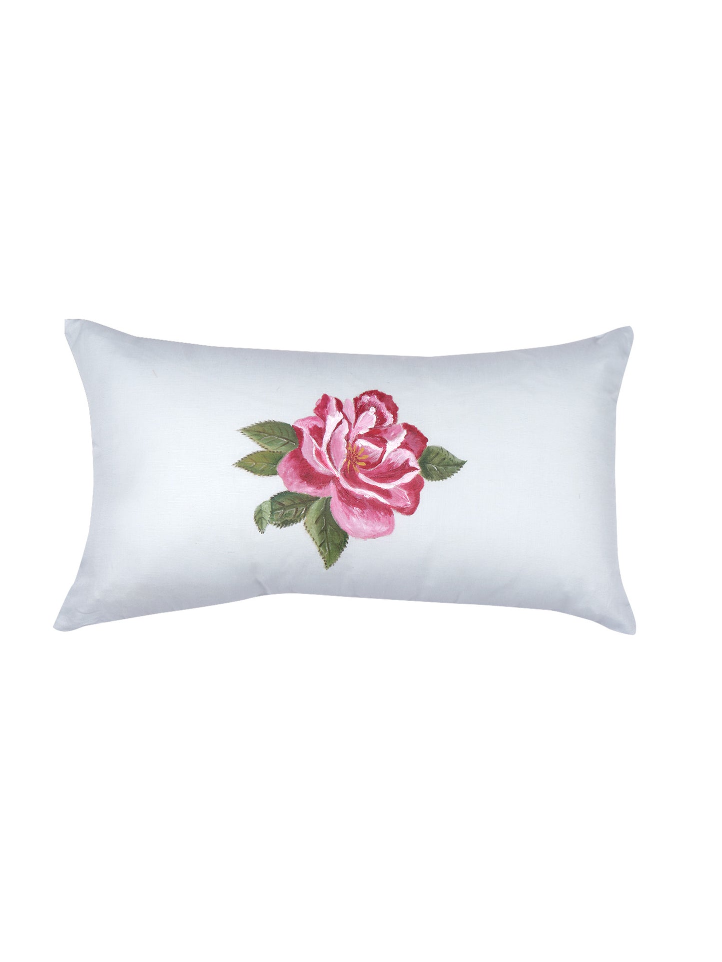 Linen Light Blue Cushion Cover- Hand Painted, 12x22 inches, Set of 1