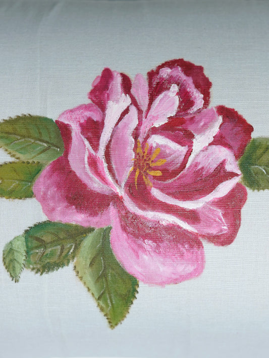 Linen Light Blue Cushion Cover- Hand Painted, 12x22 inches, Set of 1