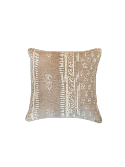 Block Print Cushion Cover with Piping | Cotton | Brown | 16 Inch x 16 Inch | Decorative Throw Pillow | Sofa