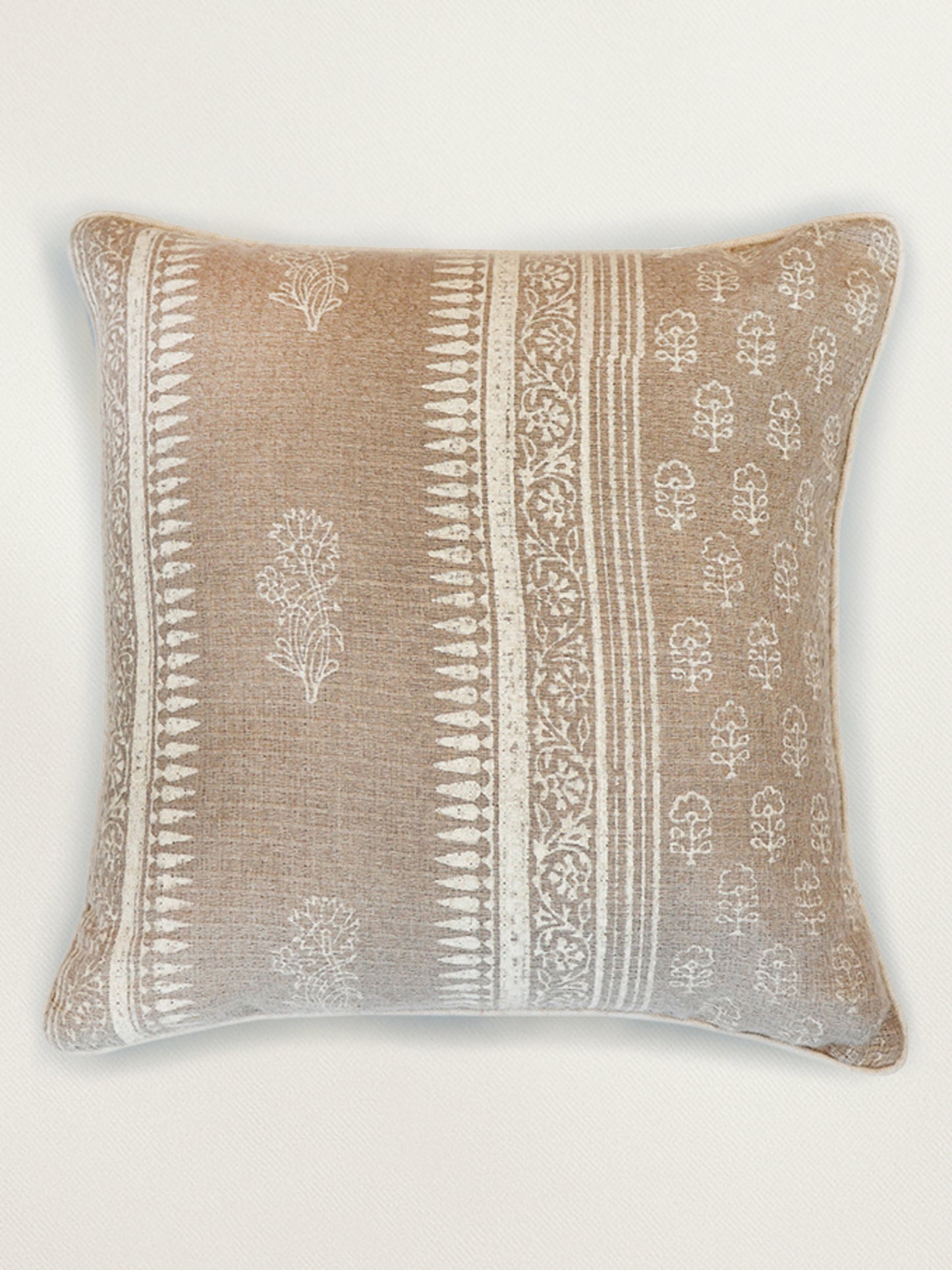 Block Print Cushion Cover with Piping | Cotton | Brown | 16 Inch x 16 Inch | Decorative Throw Pillow | Sofa