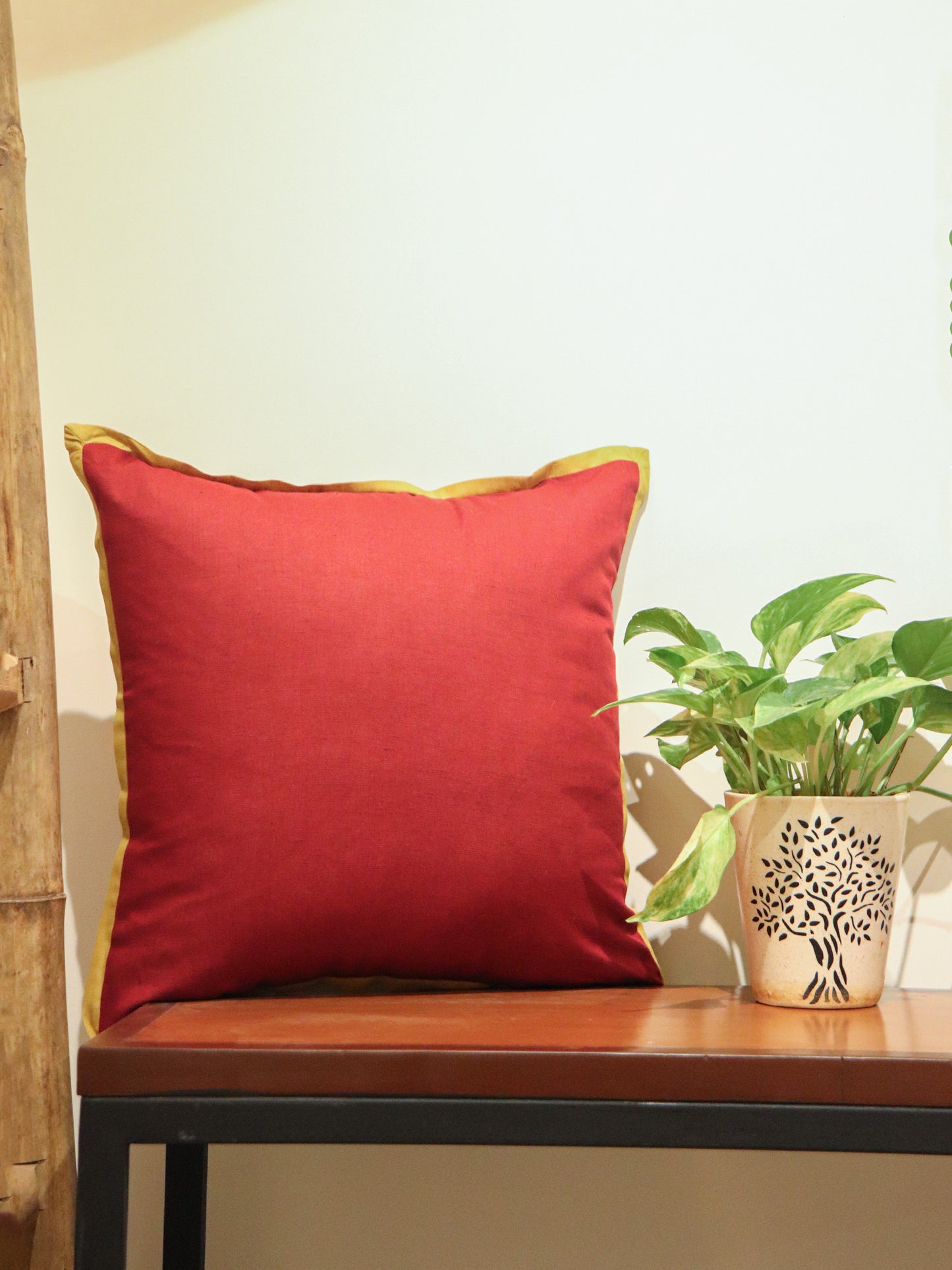 Linen Cushion Cover – Red, Flat Piping 16x16 inch Set of 1