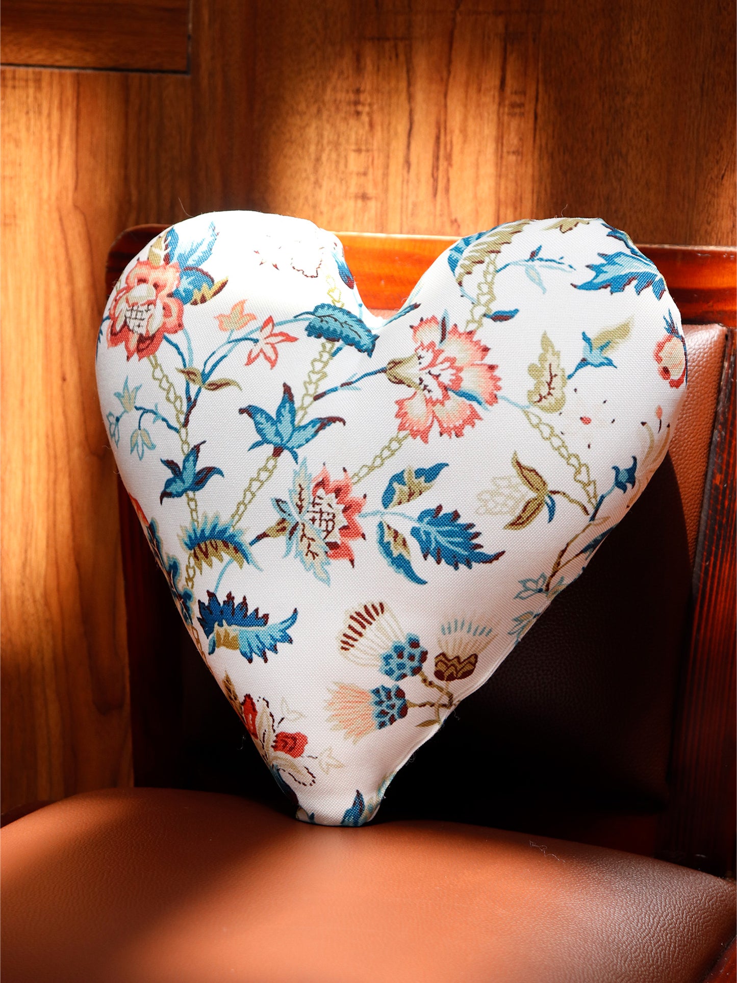 Prefilled Heart Shaped Cushion Cover | Floral Print Valentine's Day Gift | White, Blue, Red | - 12x12 Inch