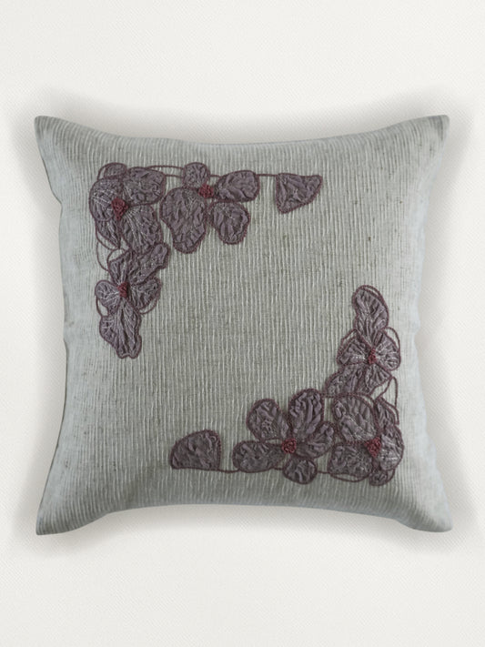 Floral Applique Cushion Cover | 16 Inch x 16 Inch | Beige