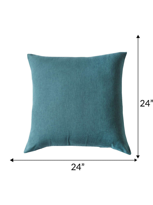 Cushion Cover (Euroshams) for Sofa, Bed Cotton Blend | Self Textured | Teal - 24x24in(61x61cm) (Pack of 1)