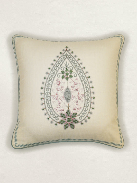 Paisley Embroidered Cushion Cover 16 Inch x 16 Inch | Yellow