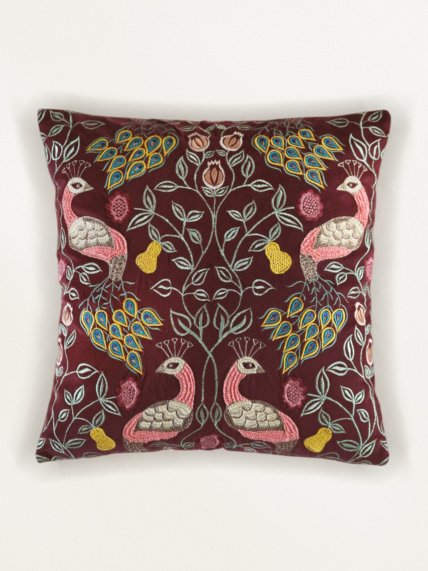 Hand Embroidered Cushion Cover 16 Inch x 16 Inch | Velvet