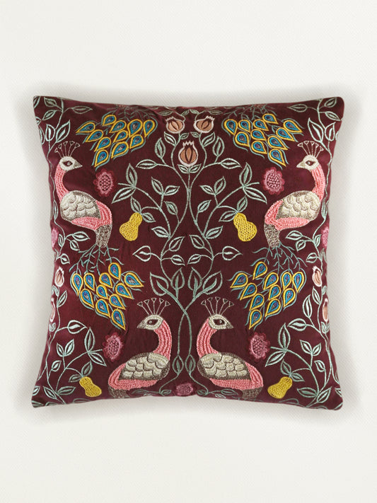 Hand Embroidered Cushion Cover 16 Inch x 16 Inch | Velvet