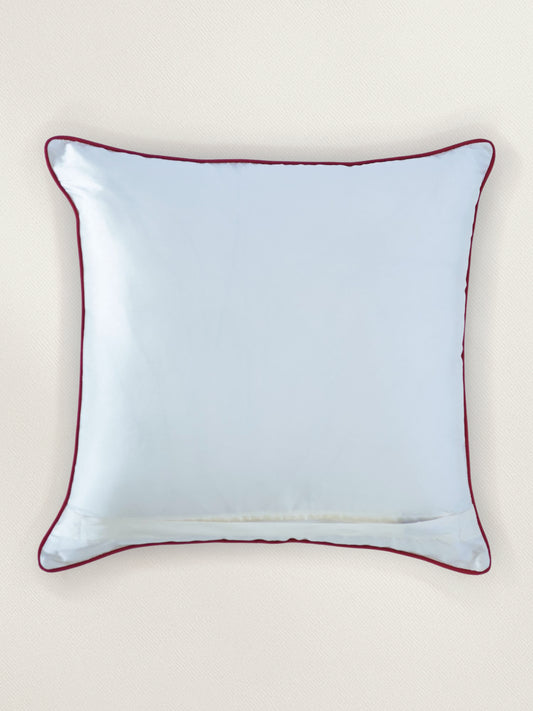 Applique Embroidered Cushion Cover 16 Inch x 16 Inch | Cord Piping | Off White