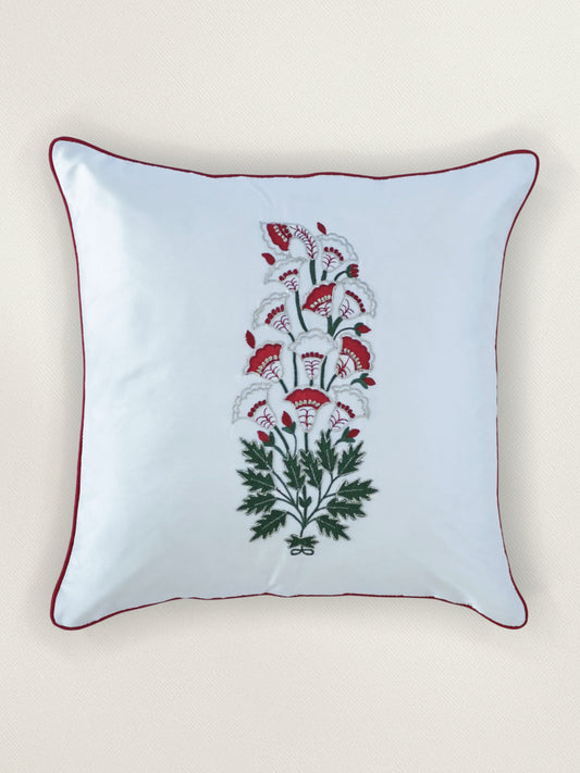 Applique Embroidered Cushion Cover 16 Inch x 16 Inch | Cord Piping | Off White