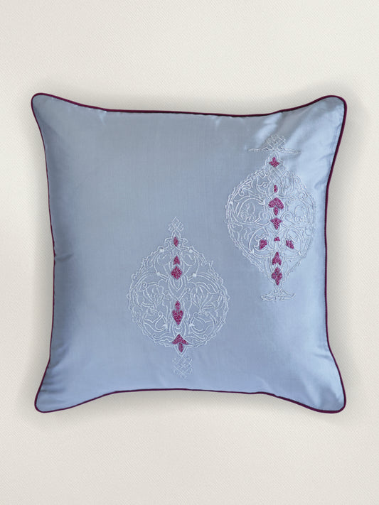 Hand Embroidered Polyester Cushion Cover 16 Inch x 16 Inch with Cord piping | Grey