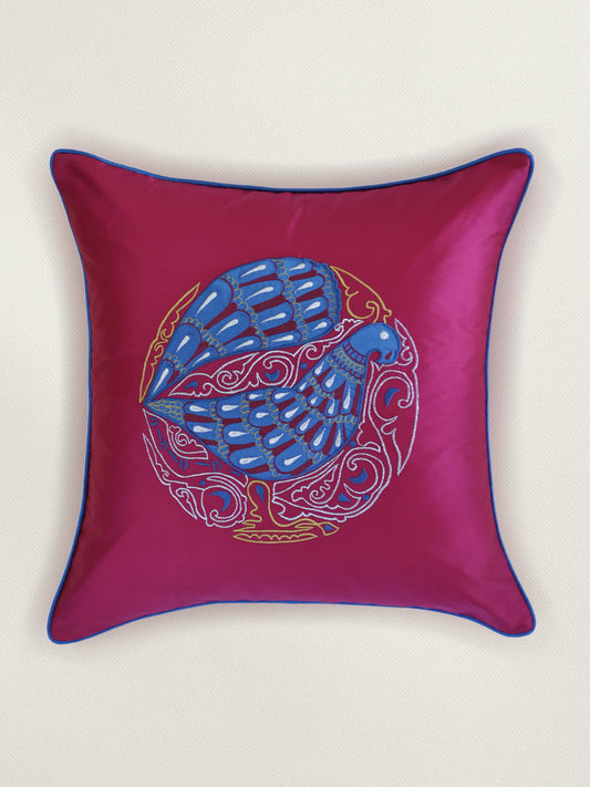 Polycotton Embroidered Cushion Cover 16 Inch x 16 Inch | Cord piping | Pink