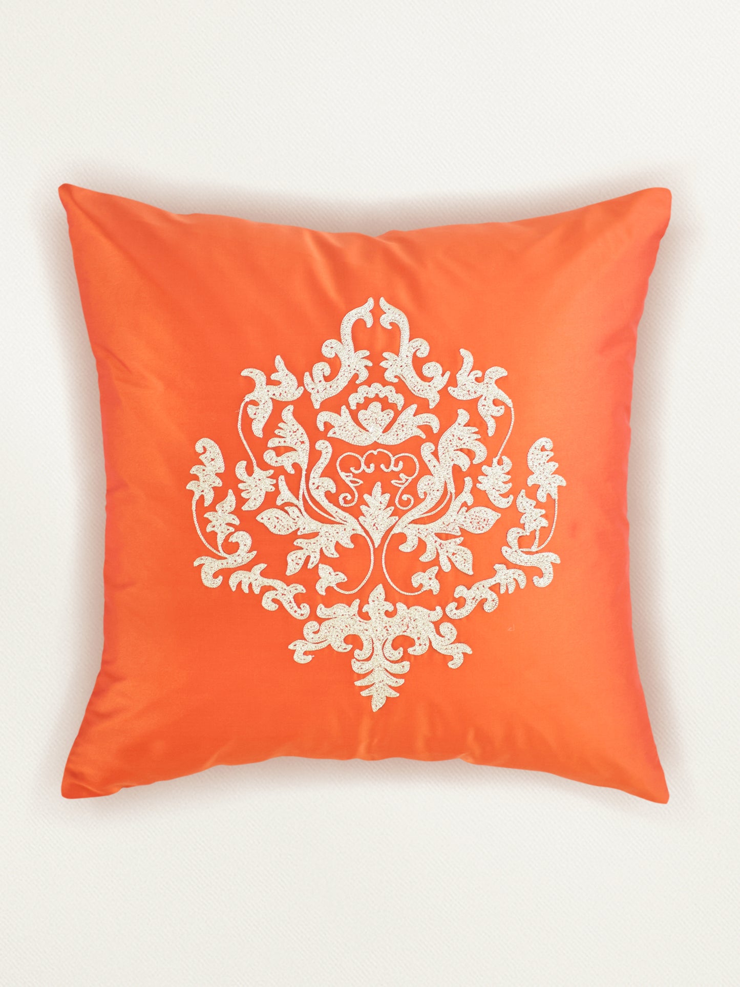 Aari Embroidered 100% Polyester Cushion cover | 16x16inch | Orange