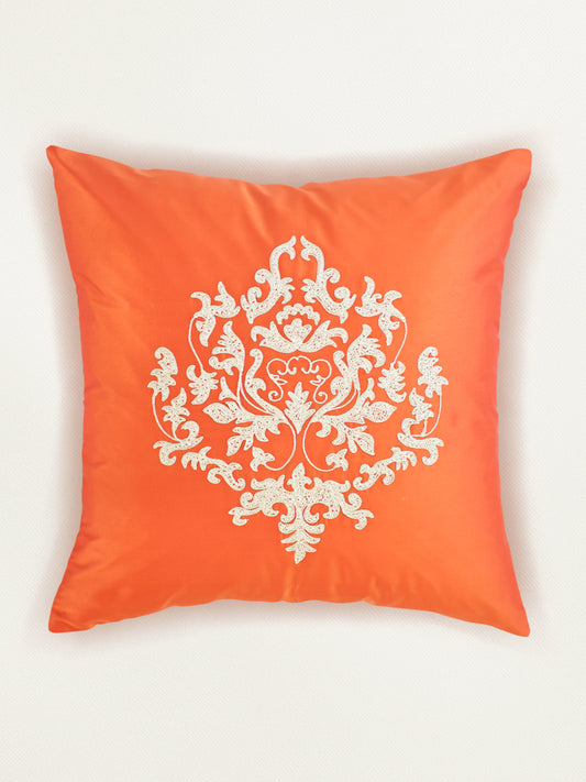 Aari Embroidered 100% Polyester Cushion cover | 16 x 16 inch | Orange