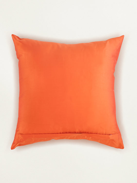 Aari Embroidered 100% Polyester Cushion cover | 16 x 16 inch | Orange