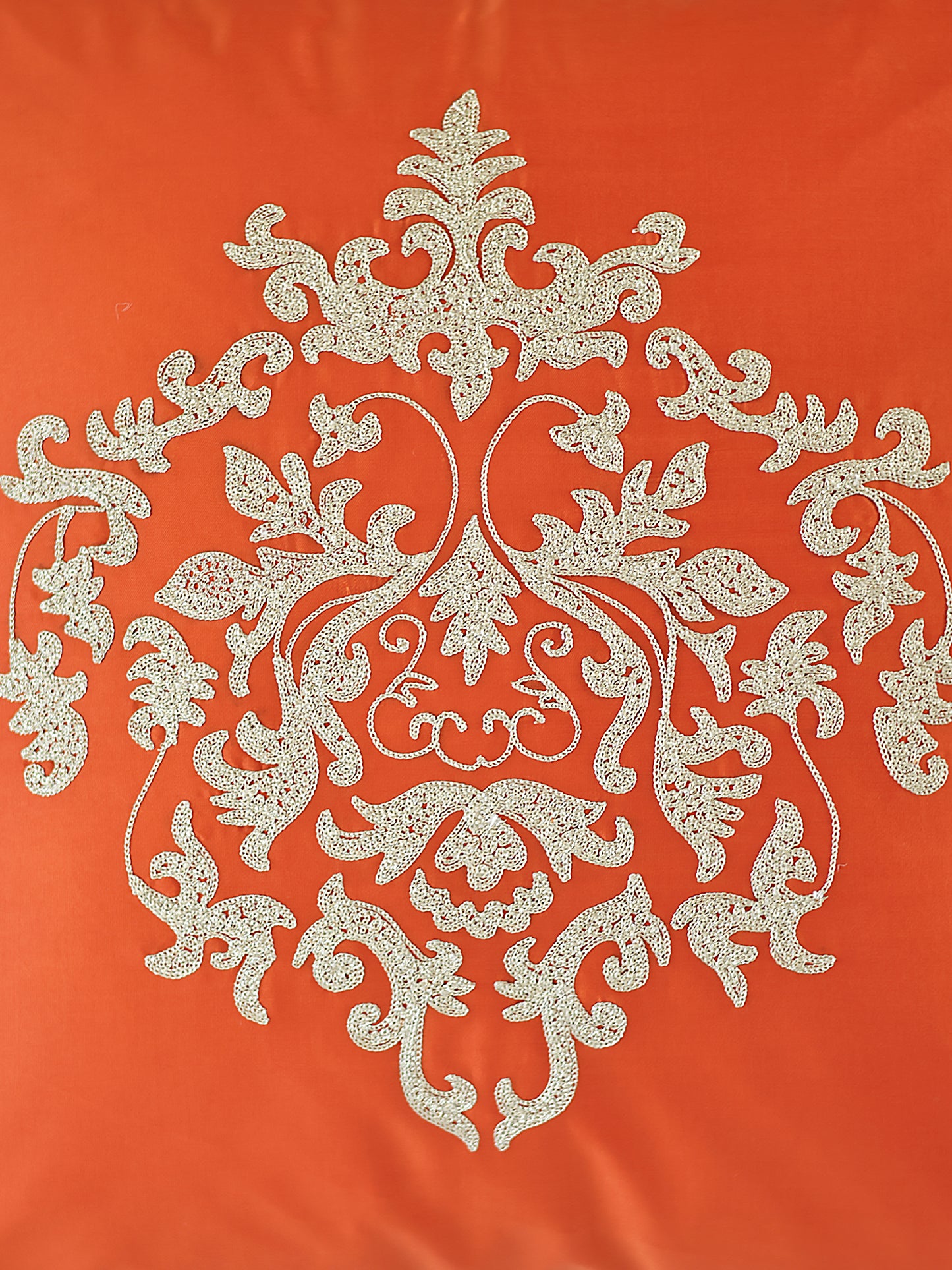 Aari Embroidered 100% Polyester Cushion cover | 16x16inch | Orange