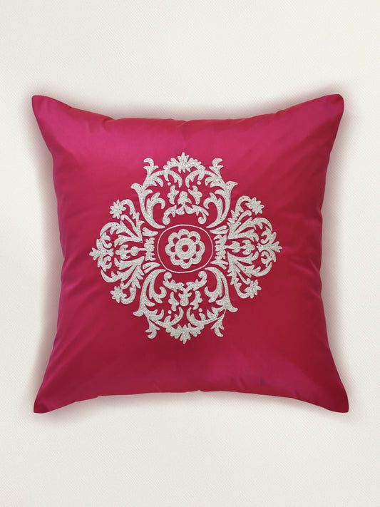 Aari Embroidered 100% Polyester Cushion cover | 16 Inch x 16 Inch | Pink
