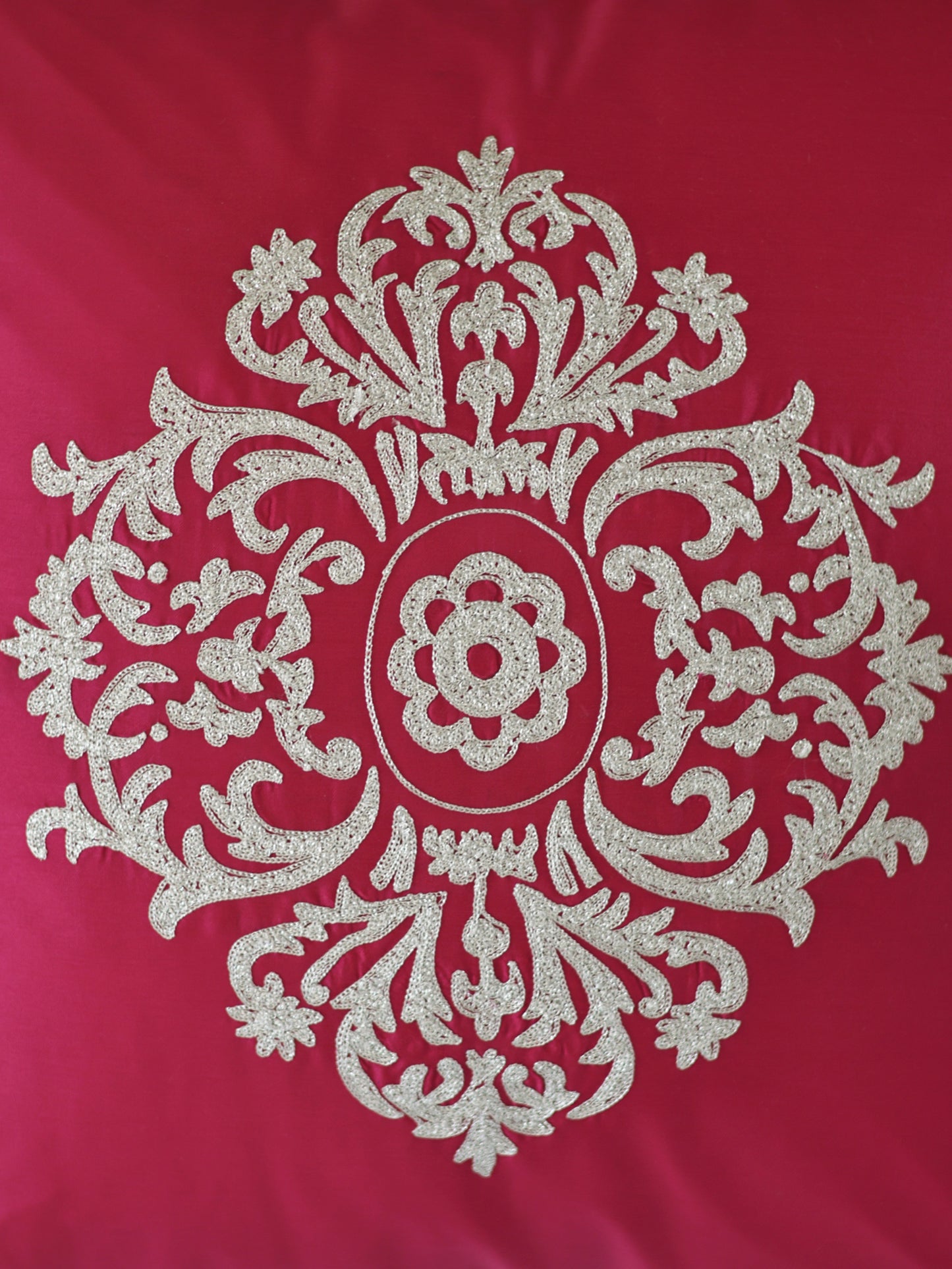 Aari Embroidered 100% Polyester Cushion cover | 16x16inch | Pink