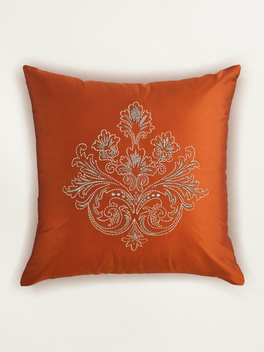 Embroidered 100% Polyester Cushion Cover | 16 Inch x 16 Inch | Rust