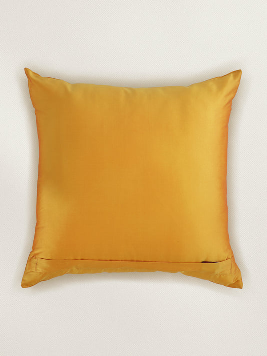 Aari Embroidered 100% Polyester Cushion Cover | 16 Inch x 16 Inch | Yellow