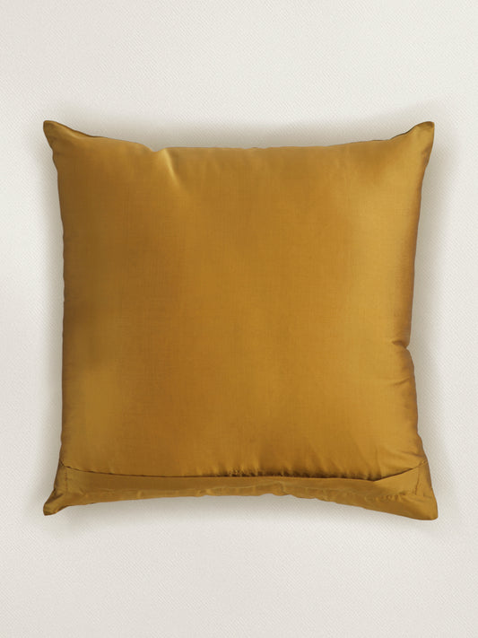 Embroidered 100% Polyester Cushion Cover | 16 Inch x 16 Inch | Golden