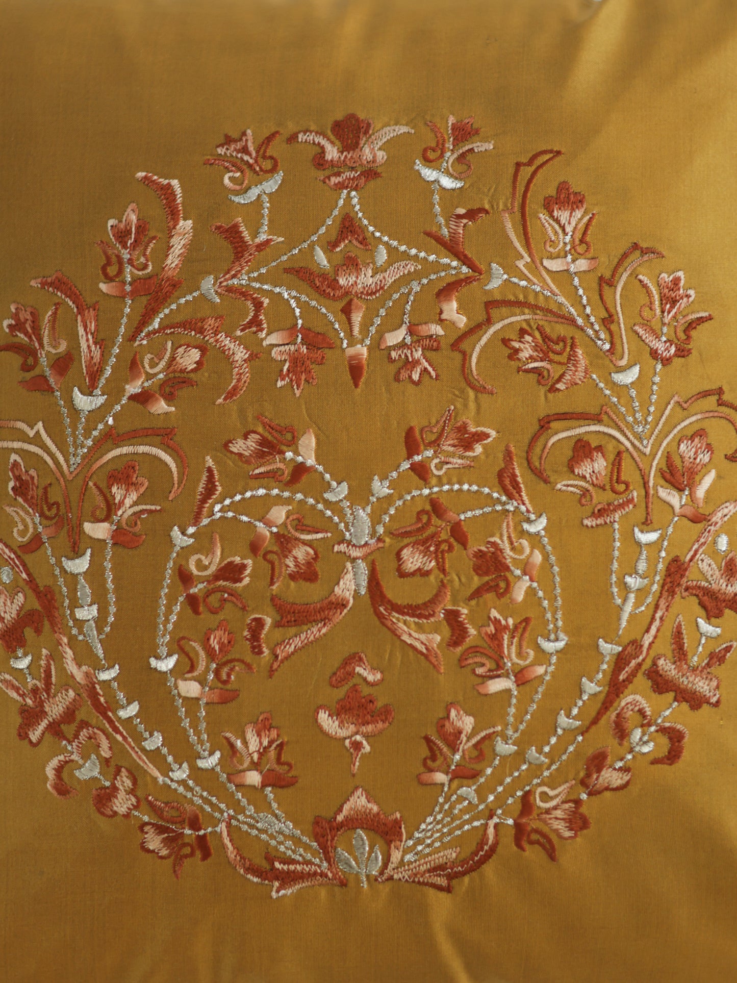 Embroidered 100% Polyester Cushion Cover, | 16x16inch | Golden