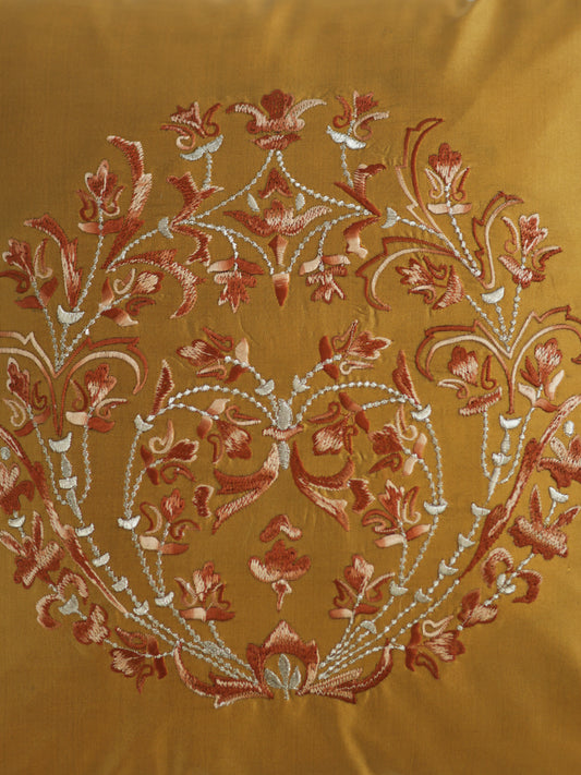 Embroidered 100% Polyester Cushion Cover | 16 Inch x 16 Inch | Golden