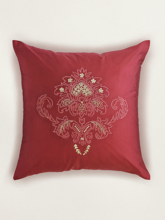 Embroidered 100% Polyester Cushion Cover | 16 Inch x 16 Inch | Coral