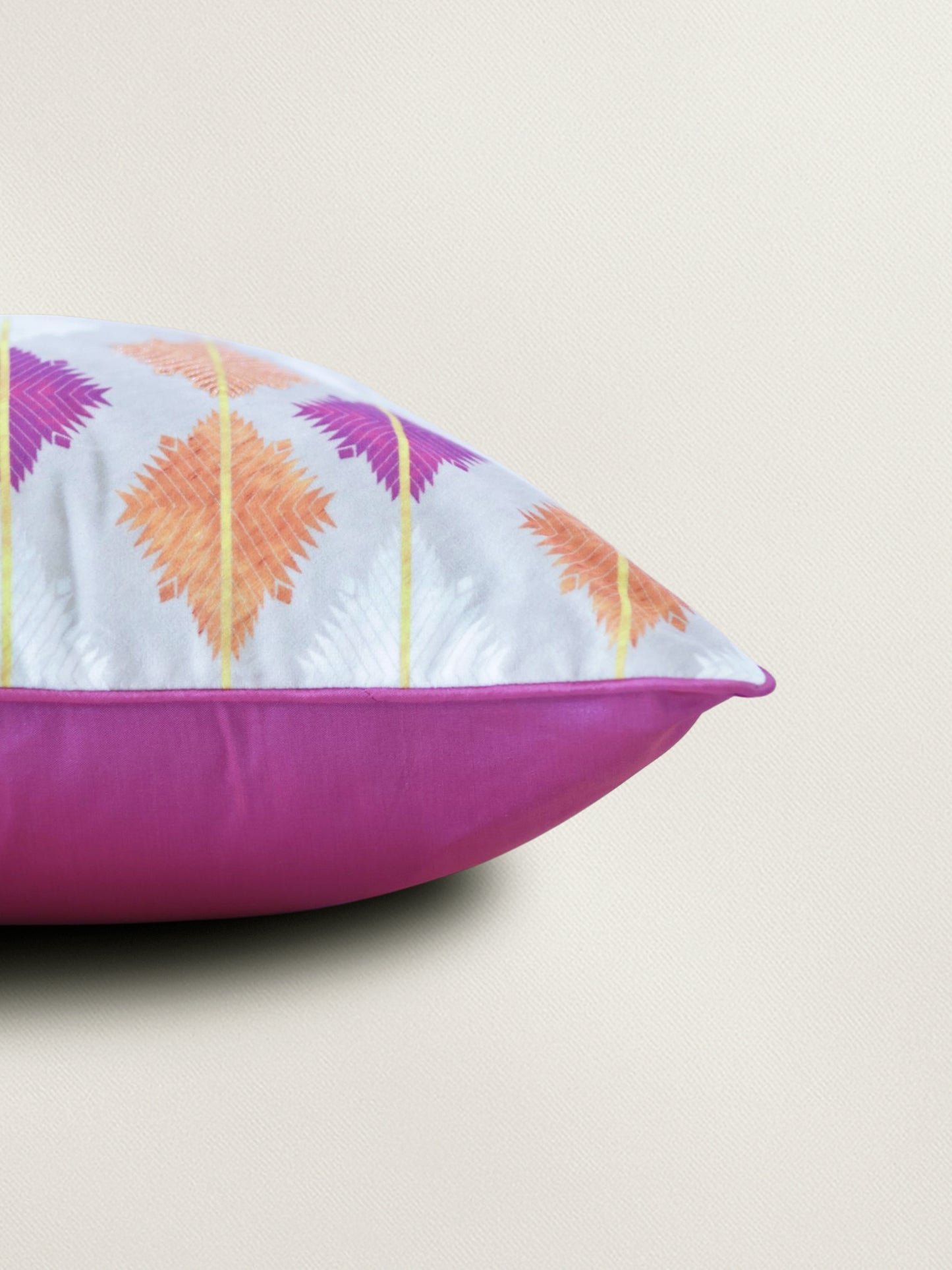 Embroidered Taffeta Patchwork Cushion Cover 16x16 Inch, Pink & Yellow