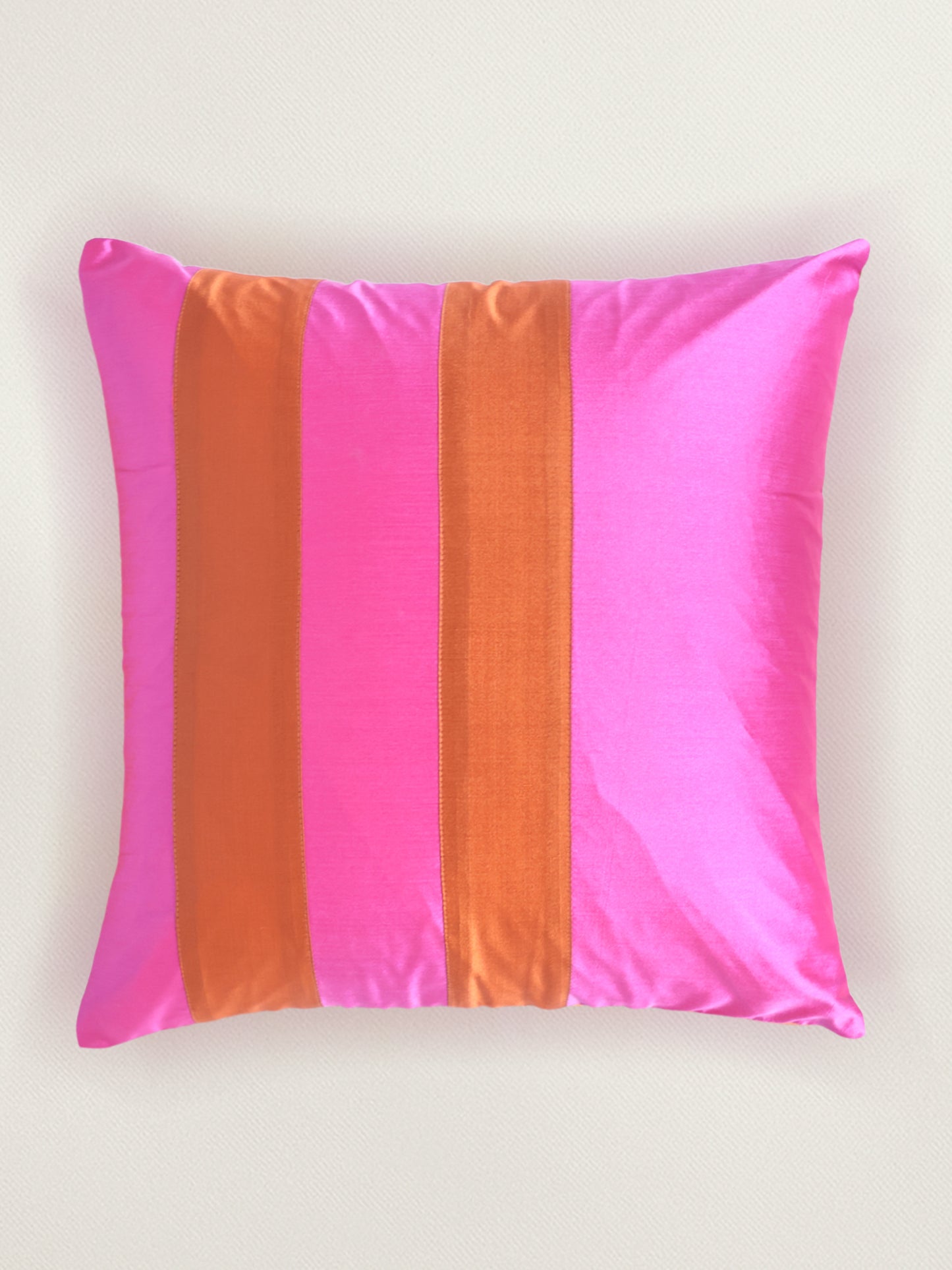 Taffeta Patchwork Cushion Cover 16x16 Inch, Pink & Orange