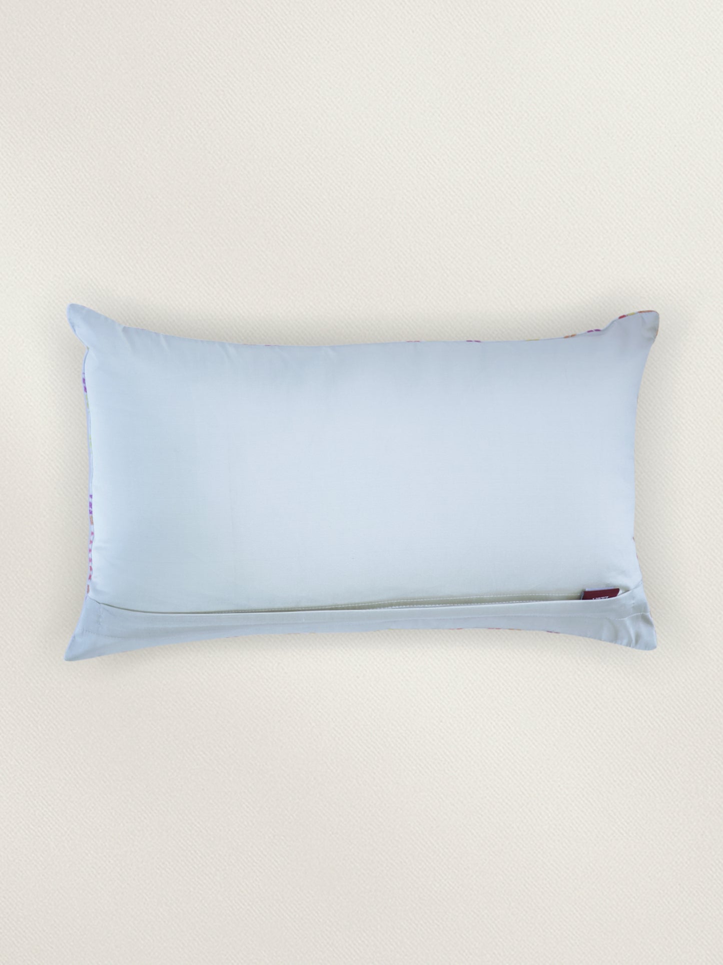 Hand Embroidered Velvet cushion cover 12x20inch, Printed, Pink & Yellow