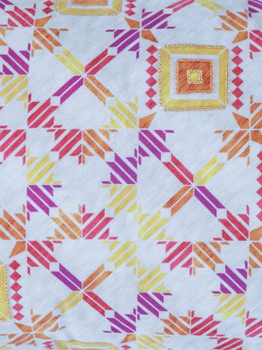 Hand Embroidered Velvet Cushion Cover 12 Inch x 20 Inch | Printed | Pink & Yellow