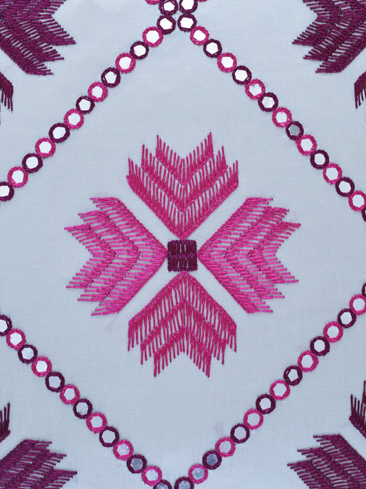 Hand Embroidered Taffeta Cushion Cover 16 Inch x 16 Inch | Pink