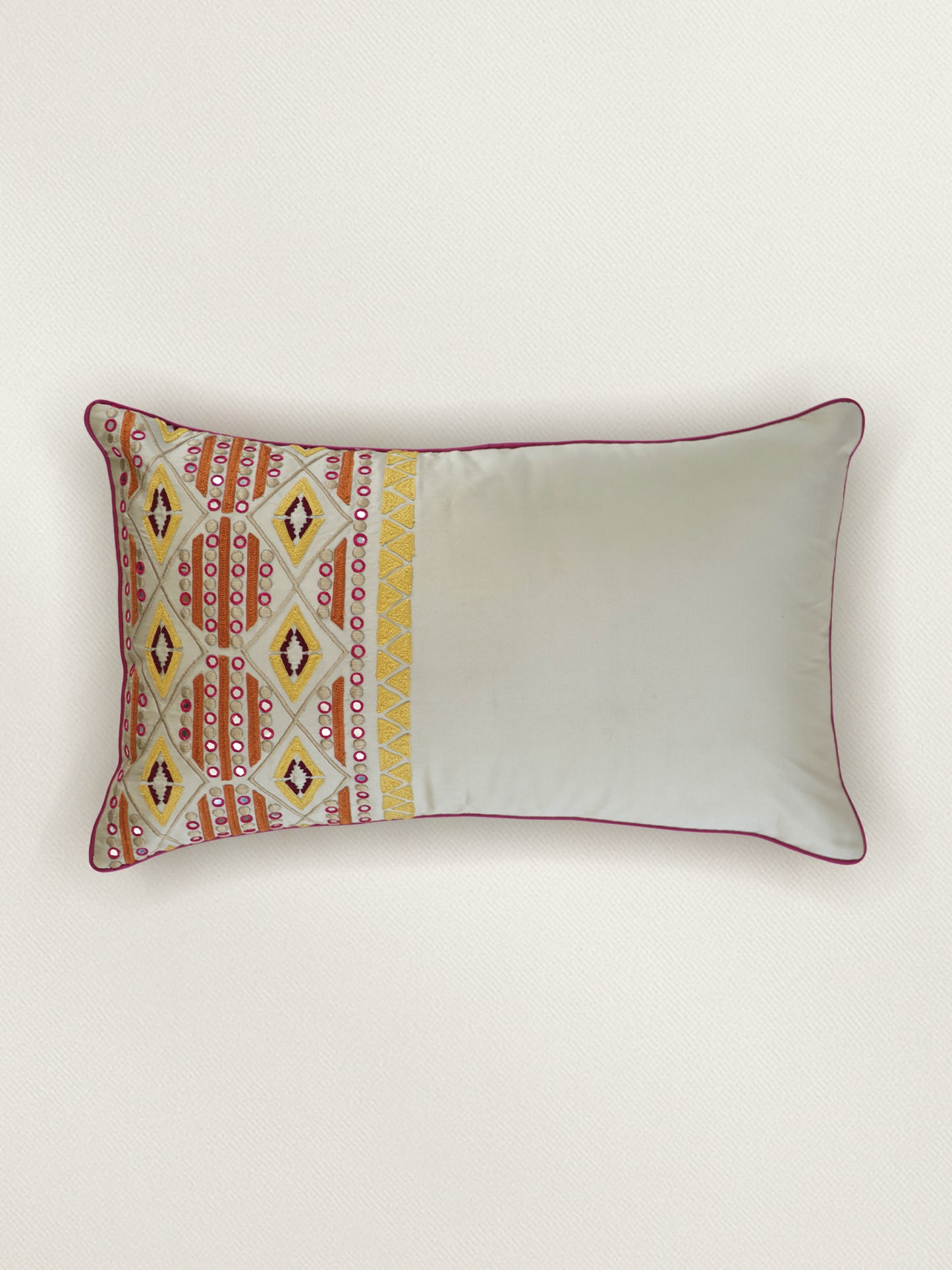 Embroidered Taffeta Cushion cover 12x20inch, Multicolor