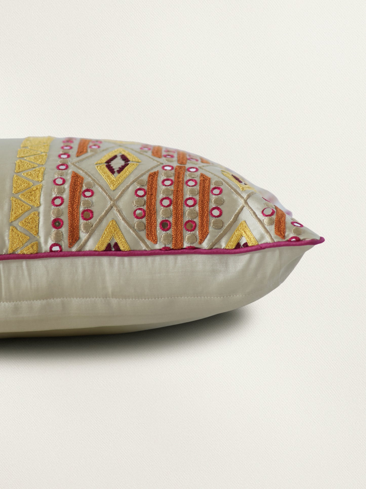 Embroidered Taffeta Cushion cover 12x20inch, Multicolor