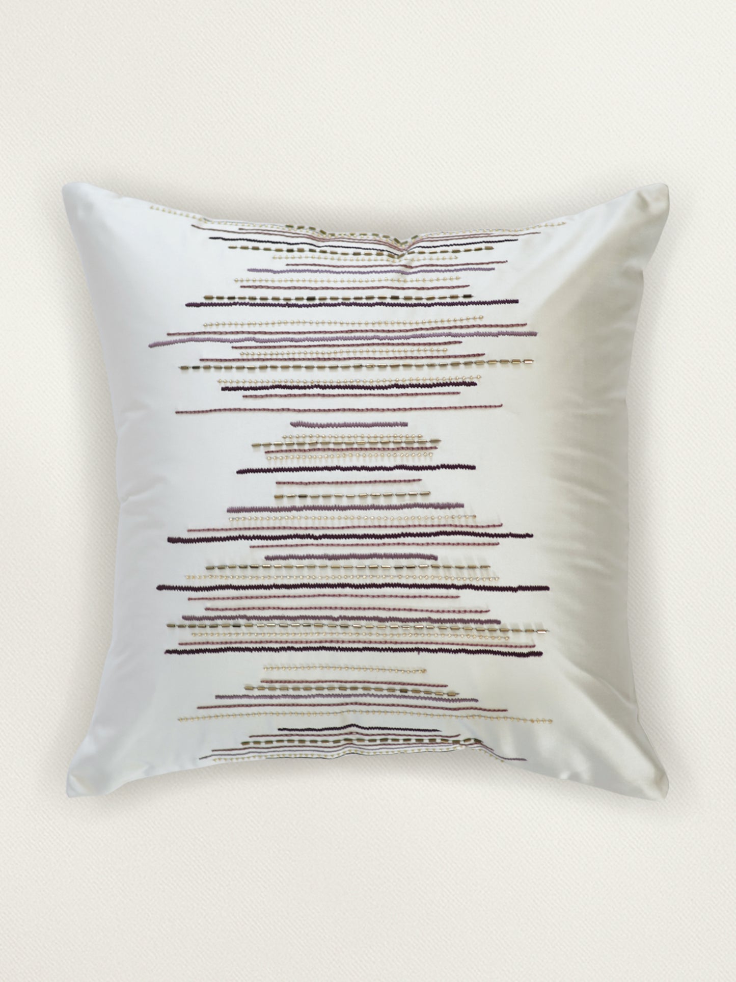 Polycotton Embroidered Cushion Cover 16x16inch, Cream & Purple