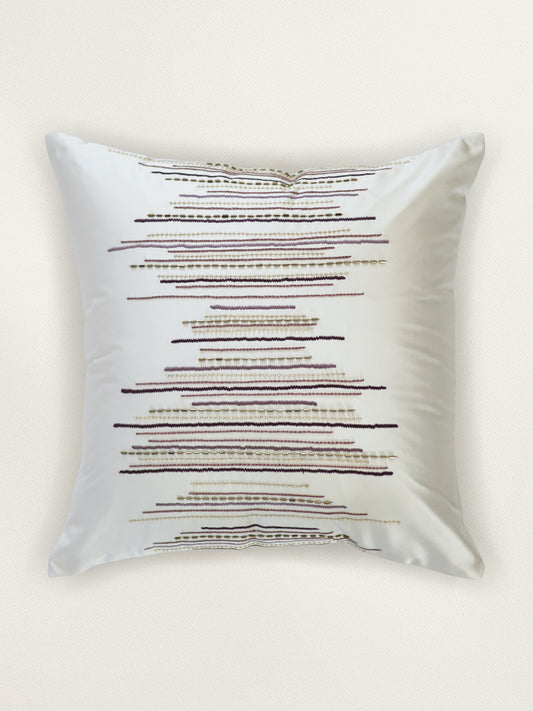 Polycotton Embroidered Cushion Cover 16 Inch x 16 Inch | Cream & Purple
