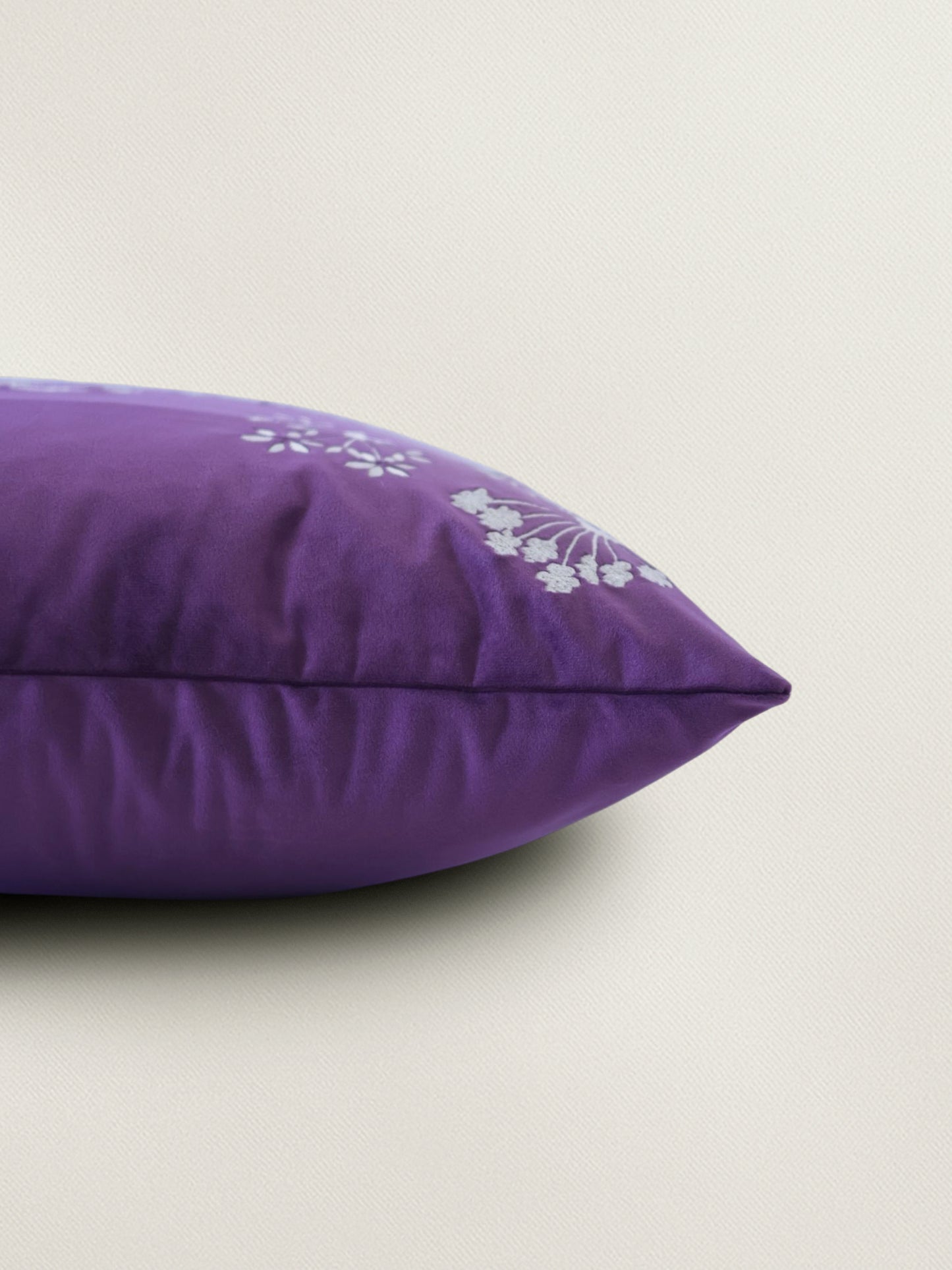 Embroidered Velvet Cushion Cover 16x16inch, Purple