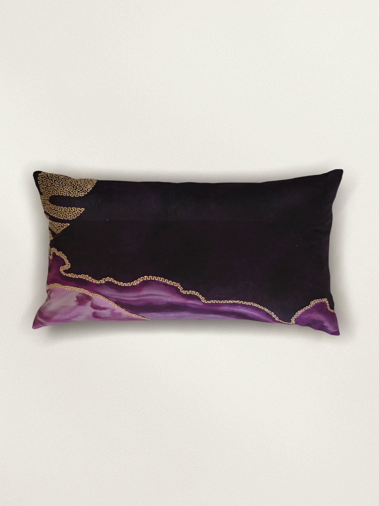 Embroidered Printed Velvet Cushion Cover 12x22inch, Purple