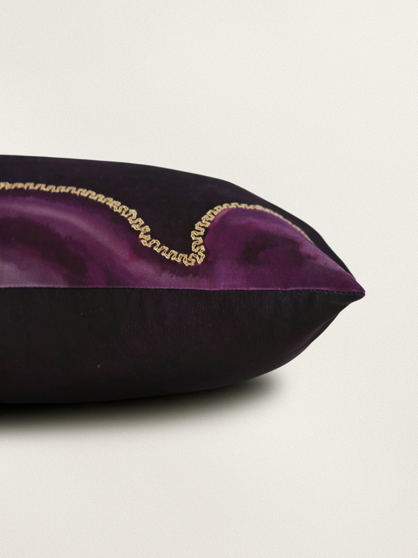Embroidered Printed Velvet Cushion Cover 12x22inch, Purple
