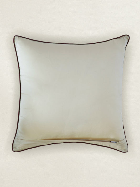Hand Embroidered Cushion Cover 18 Inch x 18 Inch | Cord piping | Cream