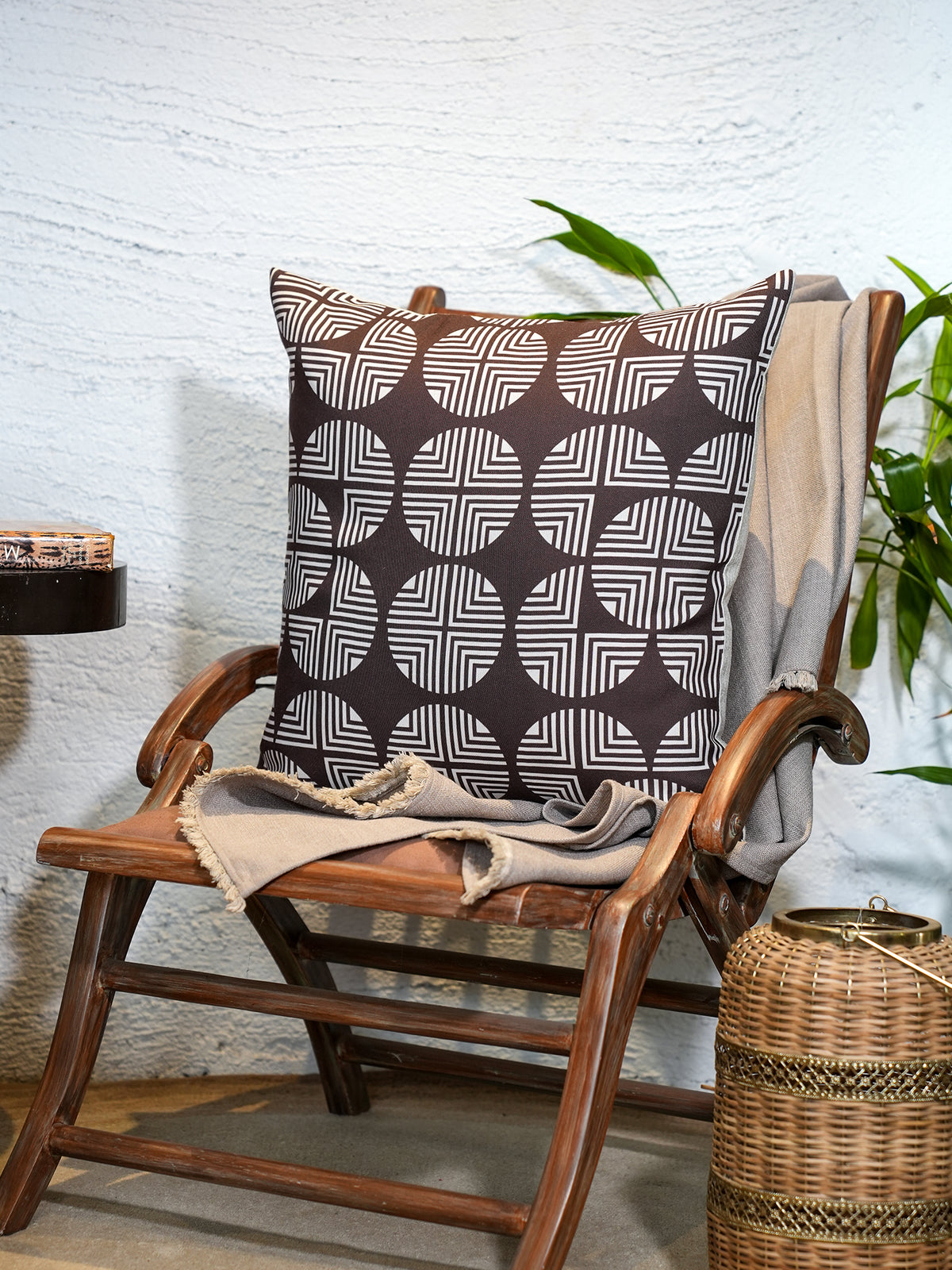 Brown Geometric Printed | 20x 20 inch Square Decorative Cushion Cover