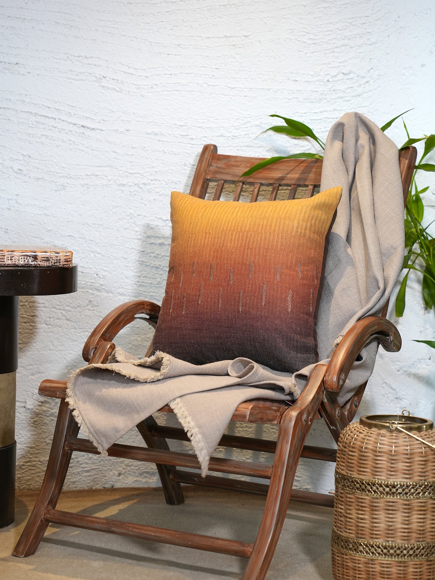 Golden & Rust Embroidered & Printed | 16 x 16 inch Square Cushion Cover