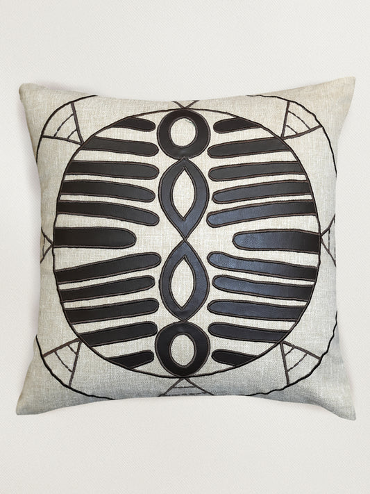 Brown & Beige Applique Embroidered | 16 x 16 inch Leather Cushion Cover