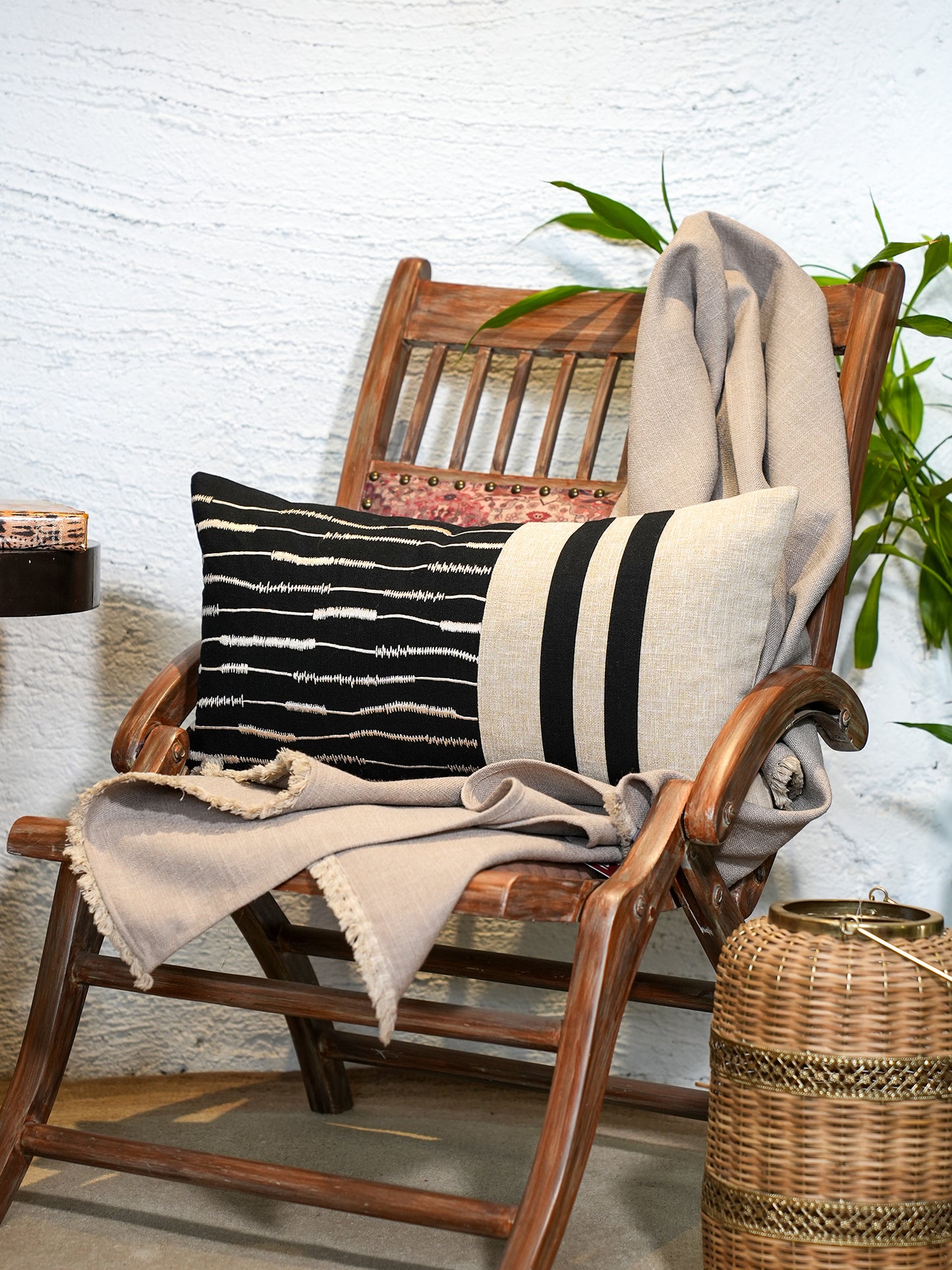 Black & White Embroidered | 12 x 22 inch Rectangular Cushion Cover