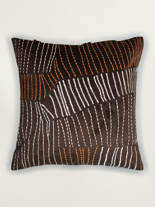 Brown Embroidered 16 x 16 inch | Square Decorative Cushion Cover
